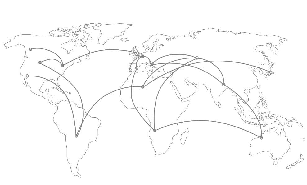 Wereldkaart met TCI-netwerkverbindingen